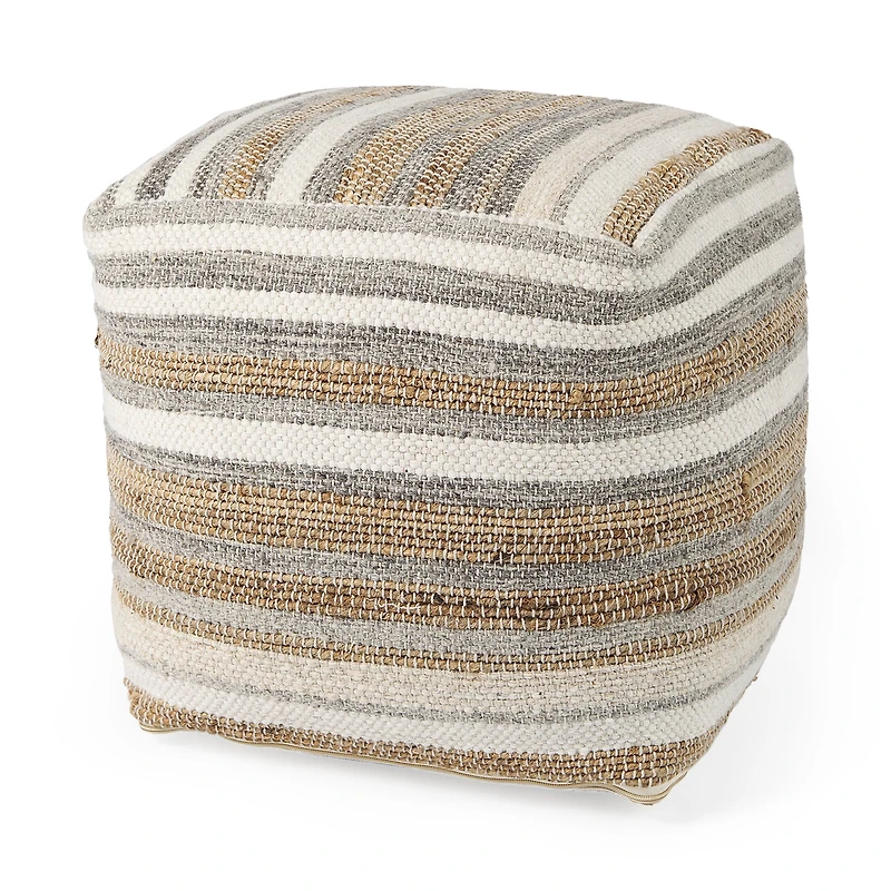 Aahana Pouf - White/Taupe/Gray