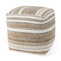 Aahana Pouf - White/Taupe/Gray
