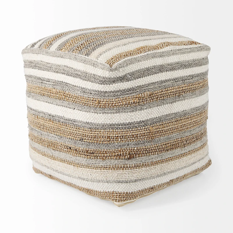 Aahana Pouf - White/Taupe/Gray