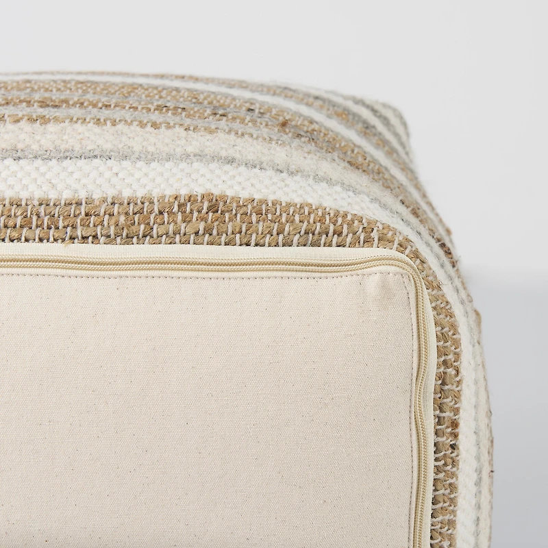 Aahana Pouf - White/Taupe/Gray