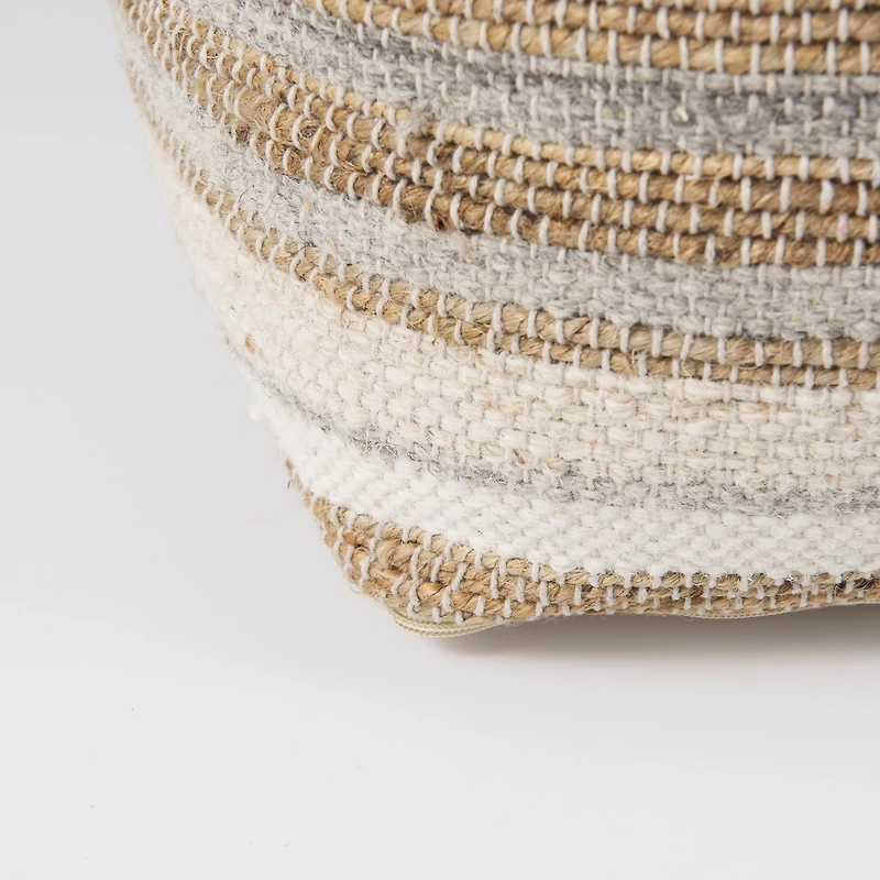 Aahana Pouf - White/Taupe/Gray