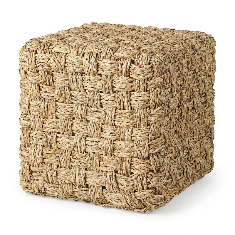 Adele - Medium Brown Seagrass Woven Square Pouf
