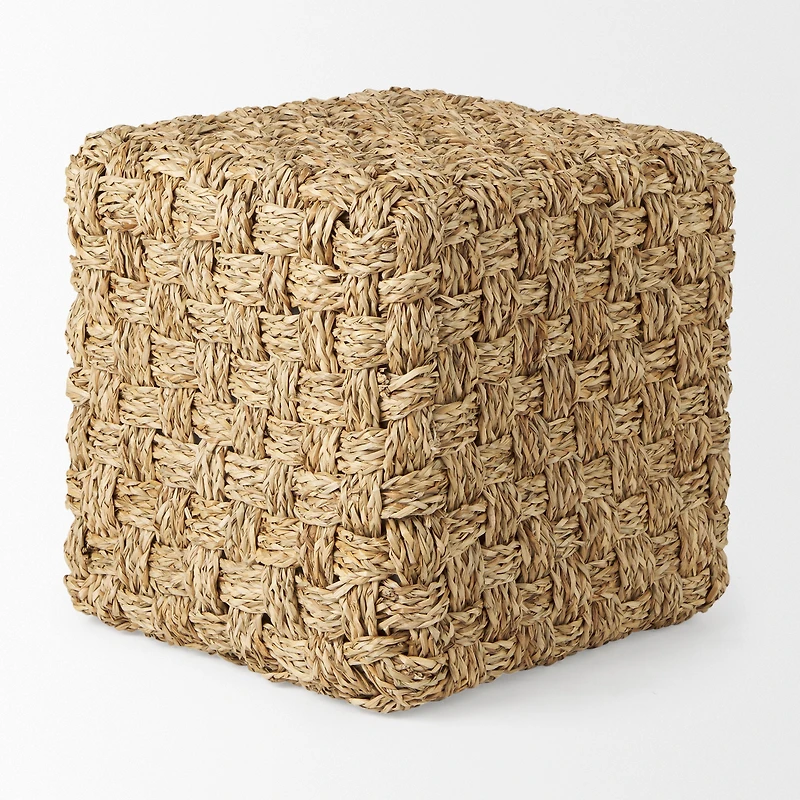 Adele - Medium Brown Seagrass Woven Square Pouf