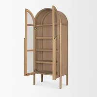 Callum Light Brown Elm Wood w/ Glass Doors Arched Cabinet