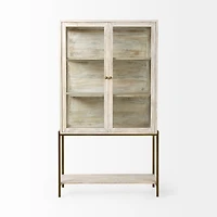 Arelius White Wood W/ Gold Metal Base Display Cabinet