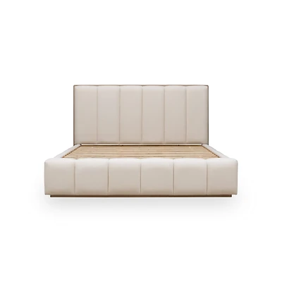 Bjorn Wood Frame Upholstered Platform Bed Cotton and Chai
