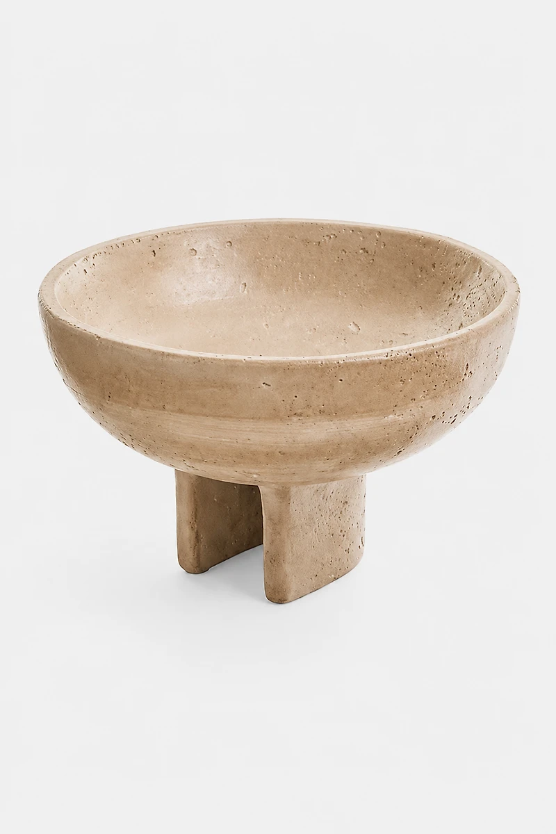BOWL LARGE PEDESTAL CEMENT TRAVERTINE LOOK BEIGE