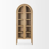 Callum Light Brown Elm Wood w/ Glass Doors Arched Cabinet