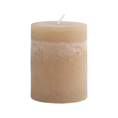 UNSCENTED PLEATED PILLAR CANDLE, POWDER FINISH, LINEN COLOR