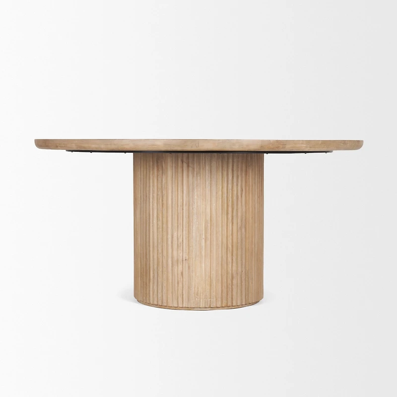 Terra 60L x 60W Light Brown Wood Round Fluted Dining Table