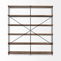 Trey IV 80L x 16W x 87.5H Medium  Brown Wood and Iron Five Tray Shelf  Shelving Unit