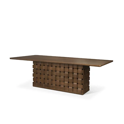 Trellyn 94" Solid Wood Carved Woven Base Dining Table