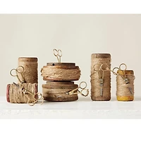 Found Wooden Spools with Jute and Scissors, Set of 3