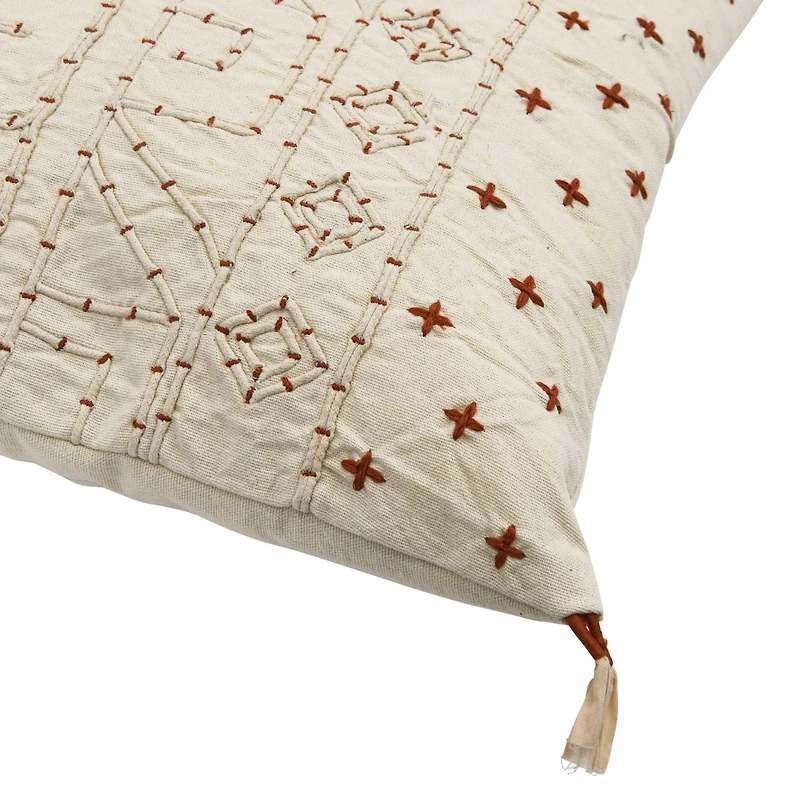 18" Embroidered Pillow with Piping & Tassels