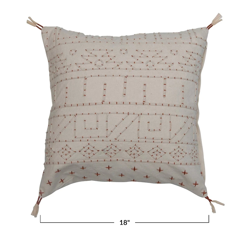 18" Embroidered Pillow with Piping & Tassels