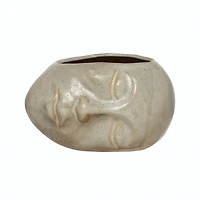 Stoneware Face Planter, Reactive Glaze