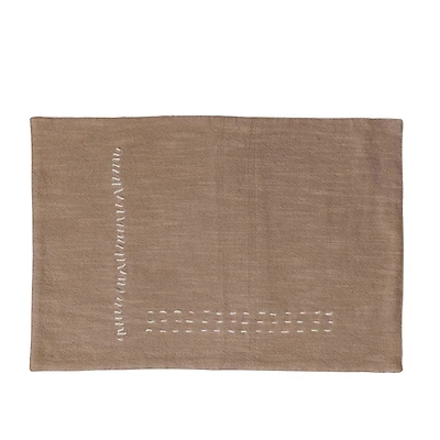 Hand-Embroidered Cotton Slub Placemat, Tan Color - Set of 2