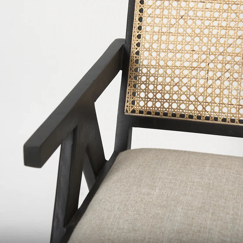 Donna Black Wood Cane-Back w/ Beige Upholstered Seat Accent Chair