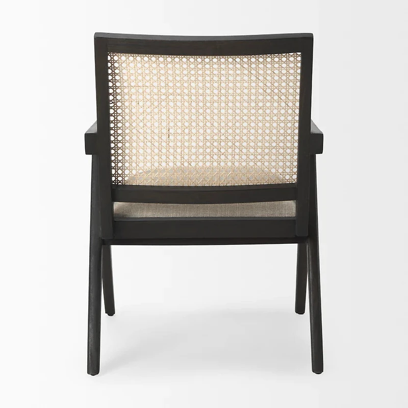 Donna Black Wood Cane-Back w/ Beige Upholstered Seat Accent Chair