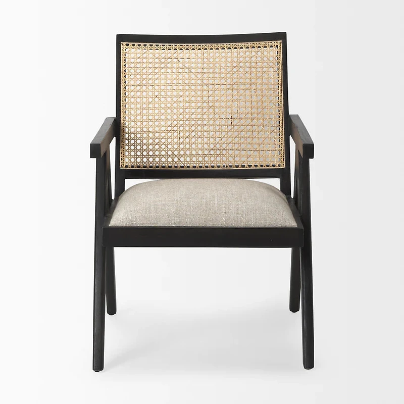 Donna Black Wood Cane-Back w/ Beige Upholstered Seat Accent Chair