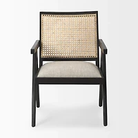 Donna Black Wood Cane-Back w/  Beige Upholstered Seat Accent Chair