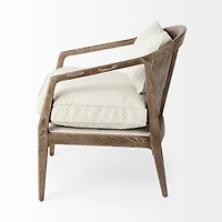 Emil Light Brown Wood W/ Cream Fabric Seat and Cane Back Accent Chair
