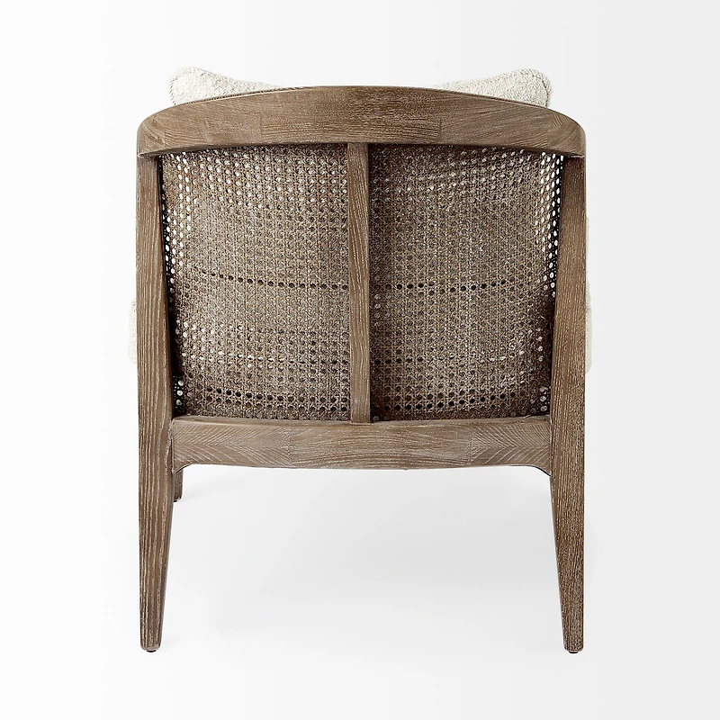 Emil Light Brown Wood W/ Cream Fabric Seat and Cane Back Accent Chair