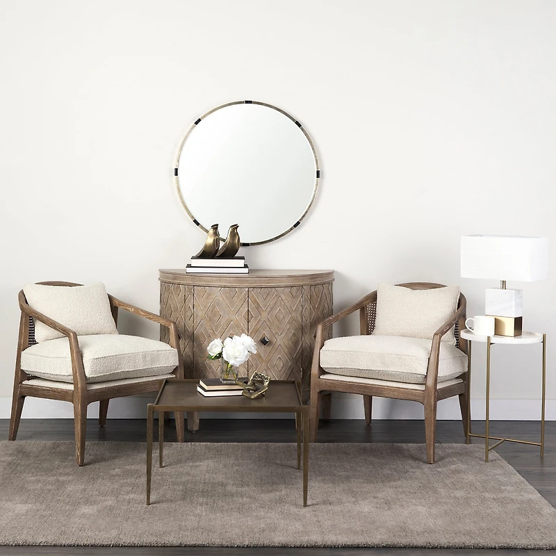 Emil Light Brown Wood W/ Cream Fabric Seat and Cane Back Accent Chair