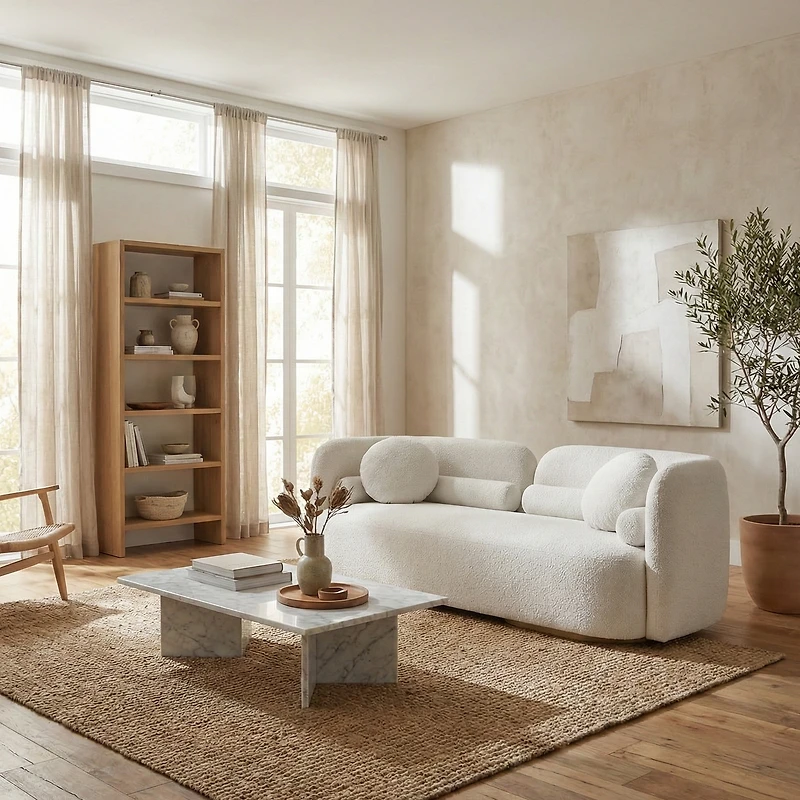 Fika Premium Boucle Fabric Sofa - Teddy Linen