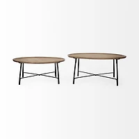Helios (Set of 2) Brown Solid Wood Top Black Metal Base Nesting Coffee Tables