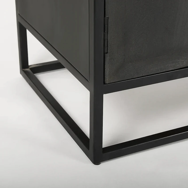 Sloan Dark Wood W/Black Metal Frame Arch Cabinet