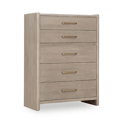 Bjorn Five Drawer Oak Wood Chest in Chai