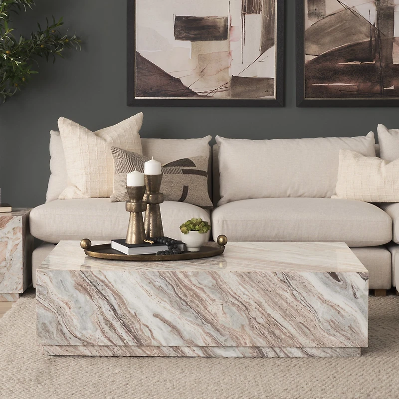 Pre - sale Only : Matteo Solid Pink Marble Rectangular Coffee Table