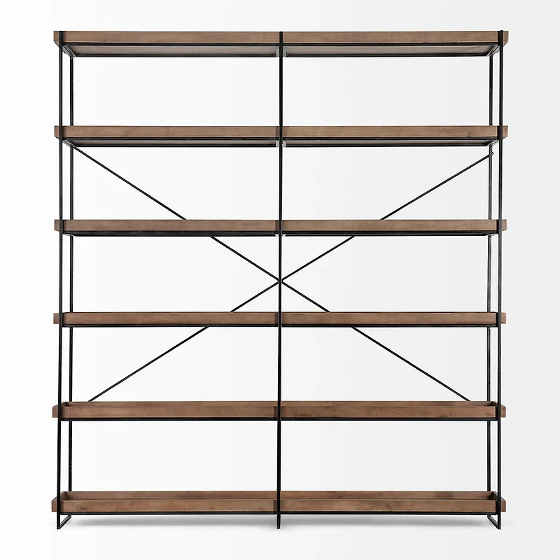 Trey IV 80L x 16W x 87.5H Medium  Brown Wood and Iron Five Tray Shelf  Shelving Unit