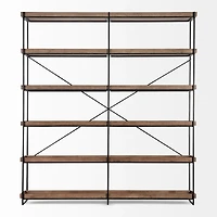 Trey IV 80L x 16W x 87.5H Medium  Brown Wood and Iron Five Tray Shelf  Shelving Unit