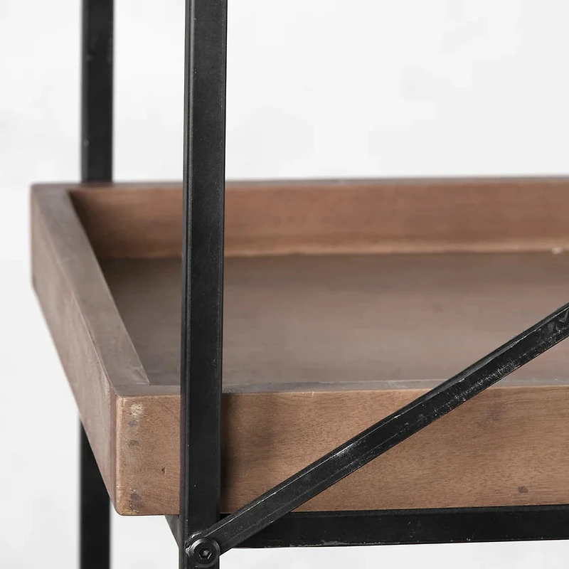 Trey IV 80L x 16W x 87.5H Medium  Brown Wood and Iron Five Tray Shelf  Shelving Unit