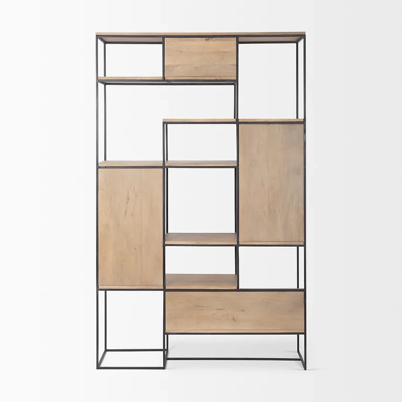 Morris Light Brown Wood w/ Black Metal Frame 6-Tier Shelving Unit
