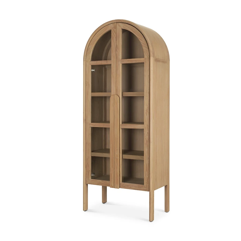Callum Light Brown Elm Wood w/ Glass Doors Arched Cabinet