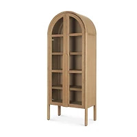Callum Light Brown Elm Wood w/ Glass Doors Arched Cabinet