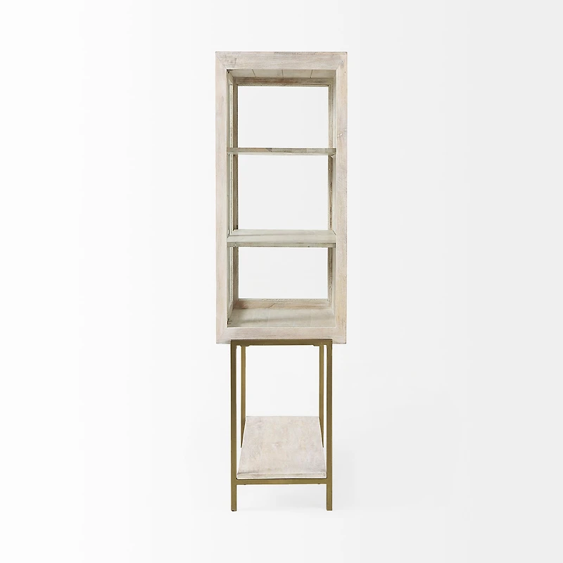 Arelius White Wood W/ Gold Metal Base Display Cabinet
