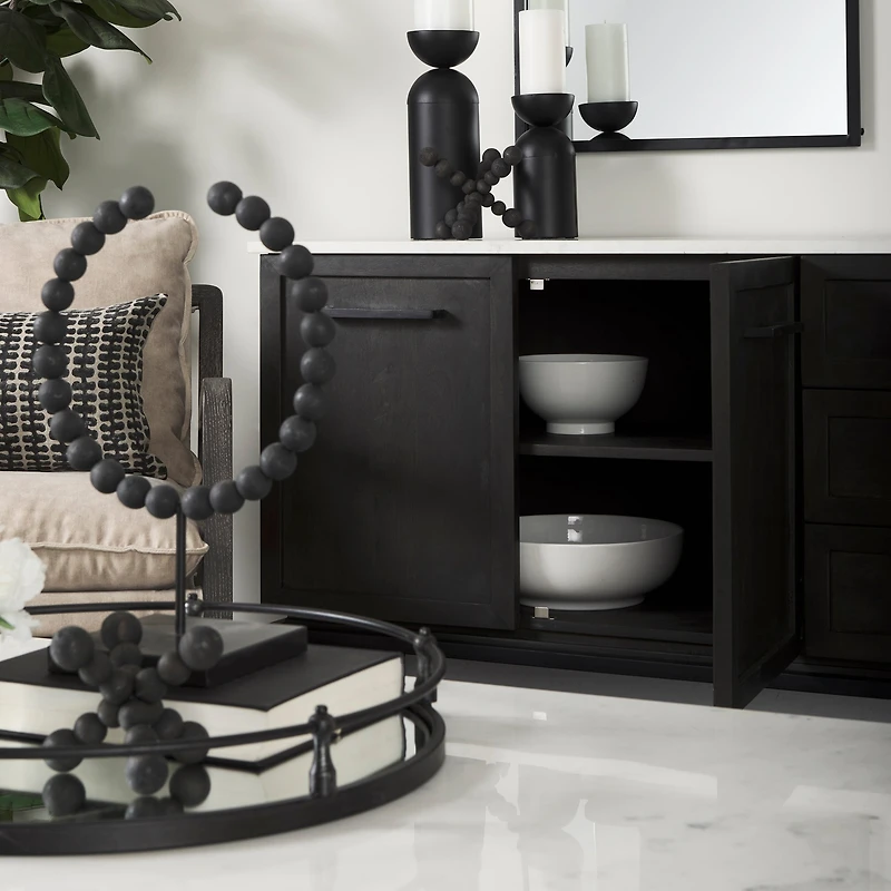 Divina Black-Brown Wood w/ White Marble Top and Black Metal Base Sideboard