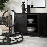 Divina Black-Brown Wood w/ White Marble Top and Black Metal Base Sideboard