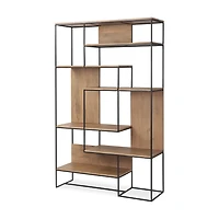 Morris Light Brown Wood w/ Black Metal Frame 6-Tier Shelving Unit