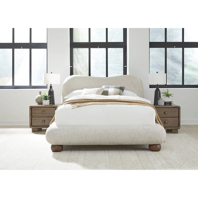 Afra Upholstered Platform Bed – Soft Chenille Fabric Modern Rounded Design