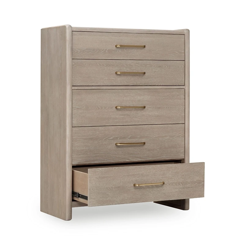 Bjorn Five Drawer Oak Wood Chest in Chai