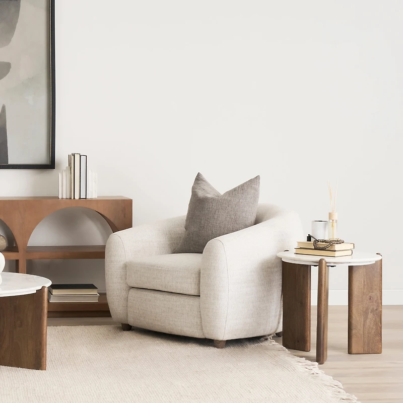 Rumer Dark Brown Wood w/ White Marble Side Table