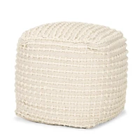 Sakaye Beige w/ Cream Stitched Patterned Pouf