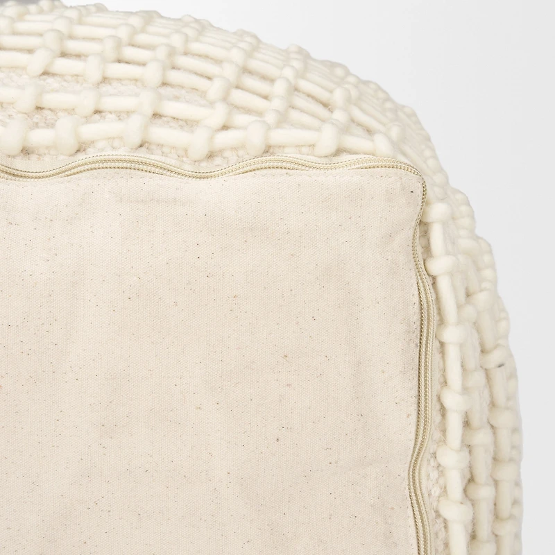 Sakaye Beige w/ Cream Stitched Patterned Pouf