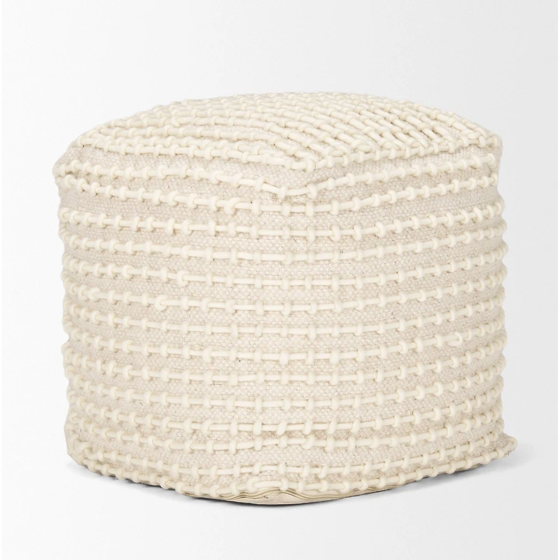 Sakaye Beige w/ Cream Stitched Patterned Pouf