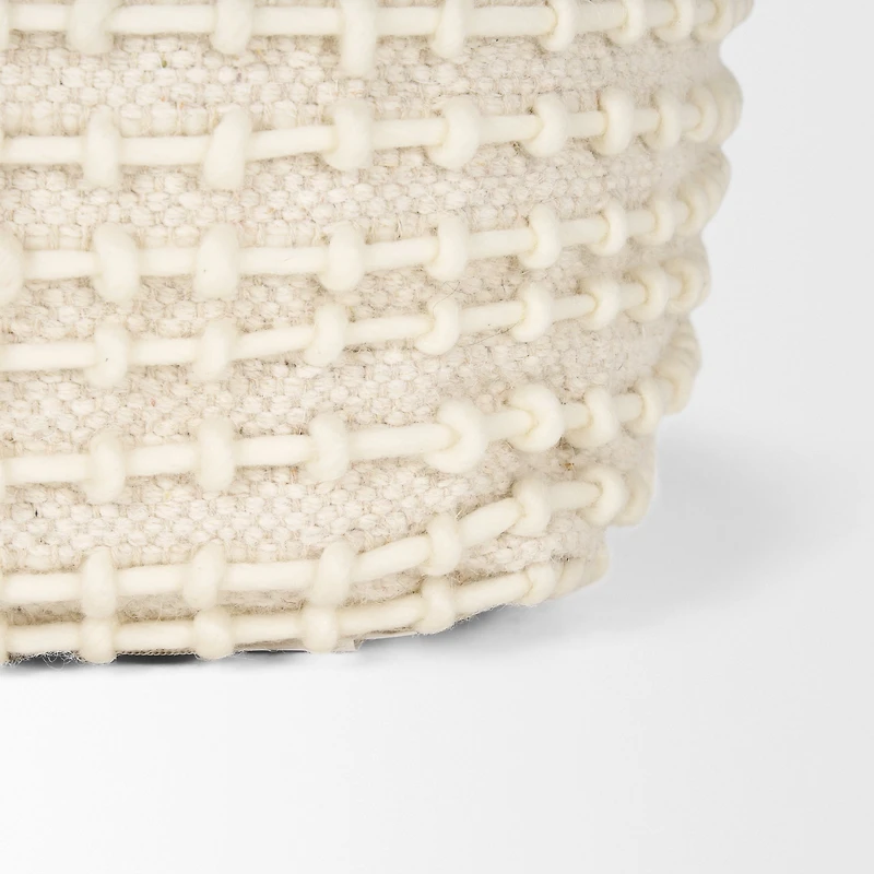 Sakaye Beige w/ Cream Stitched Patterned Pouf